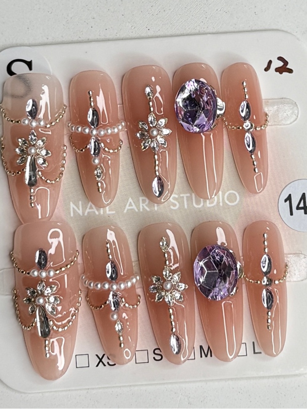 Handmade Nude Pink Crystal Accent Press-On Nail Set